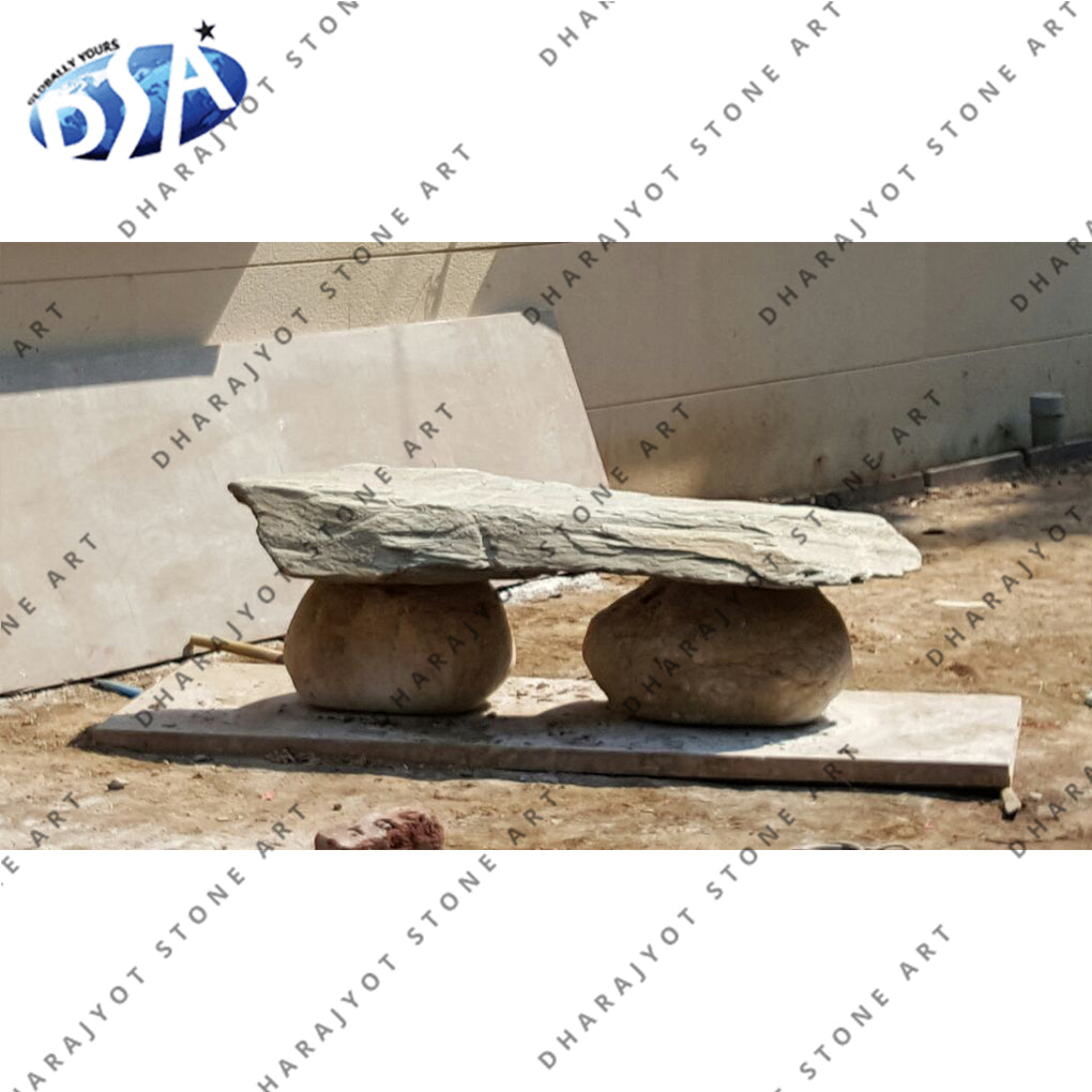 Antique Rock Stone Without Backrest Bench