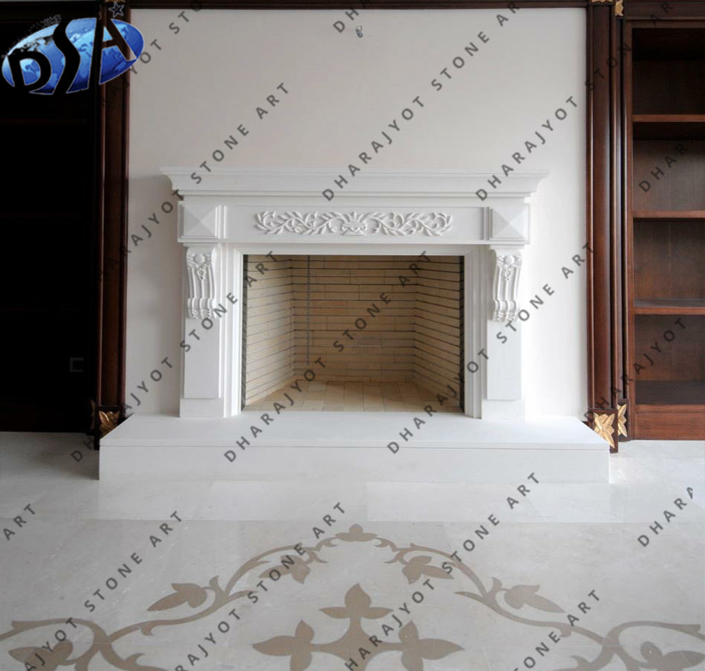 Royal White Readymade Marble Fireplace