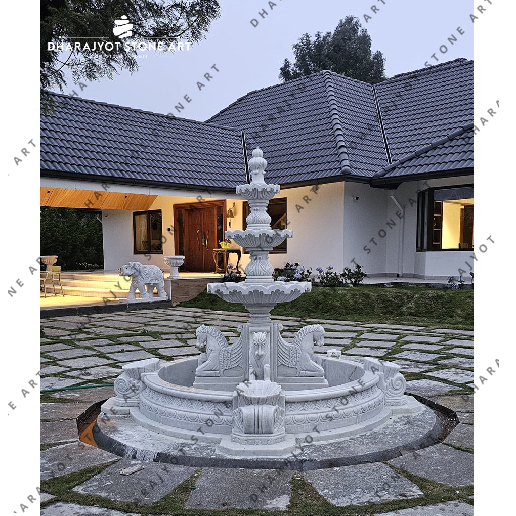 3 Tier Outdoor Large Modern White Stone Marble Garden Water Fountain