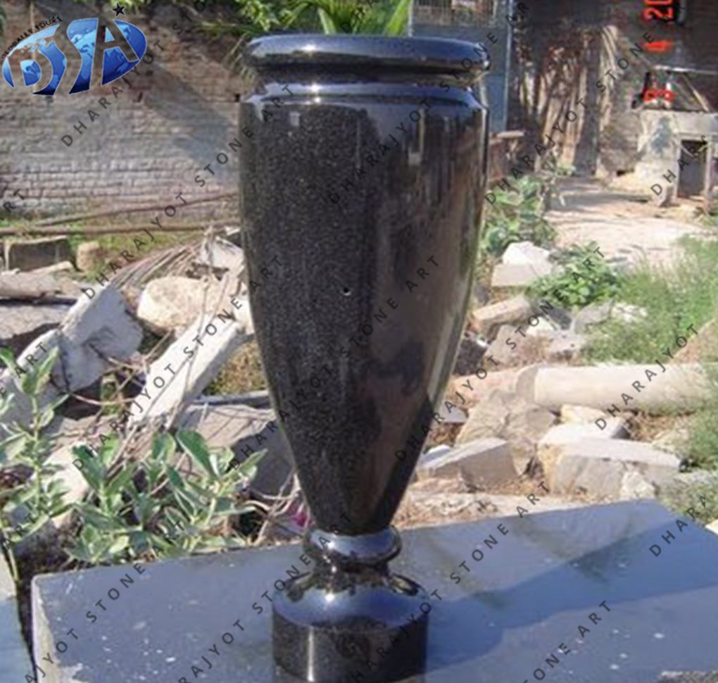 Polished Round Shaped Black Stone Flower Pot & Planter