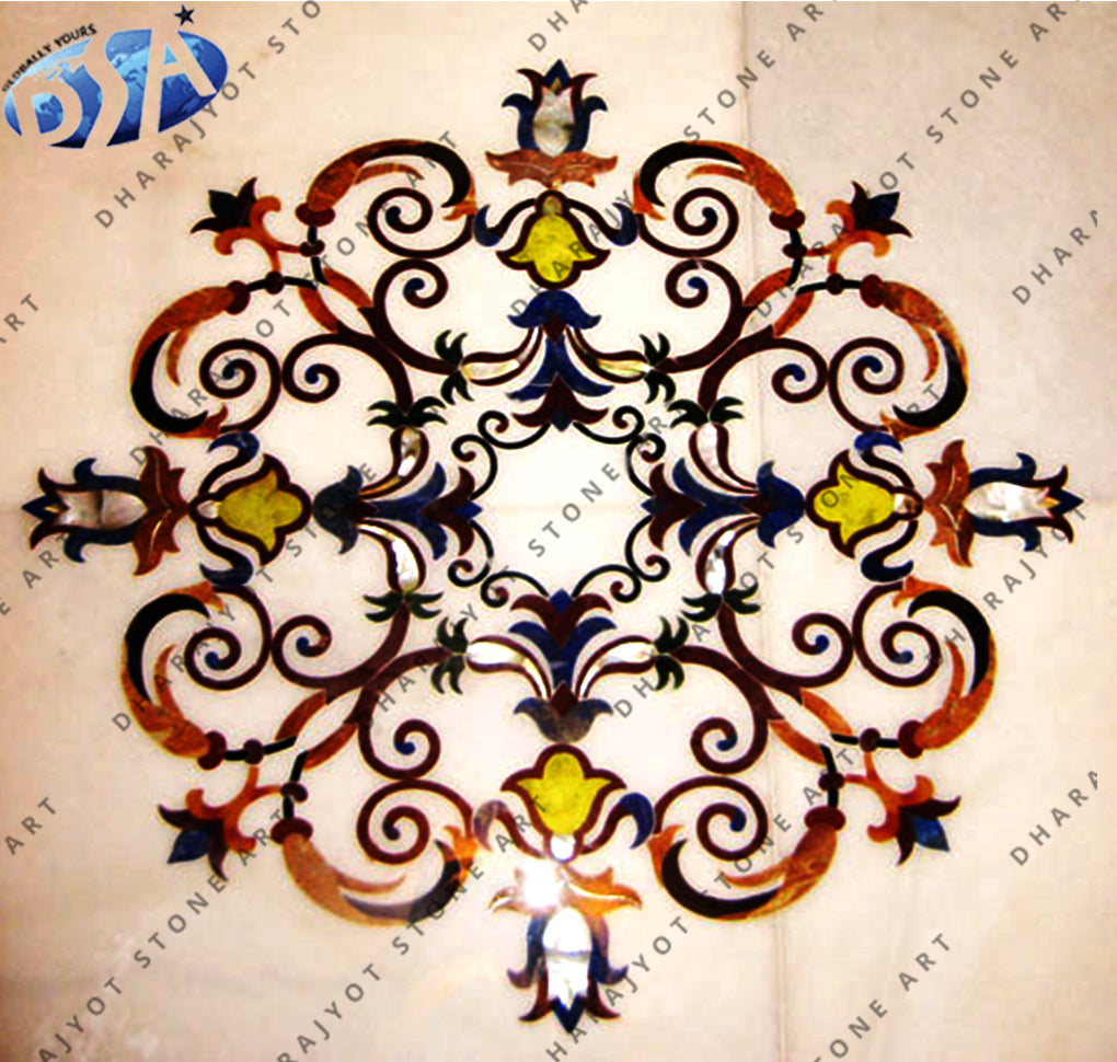 White Antique Marble Inlay Flooring
