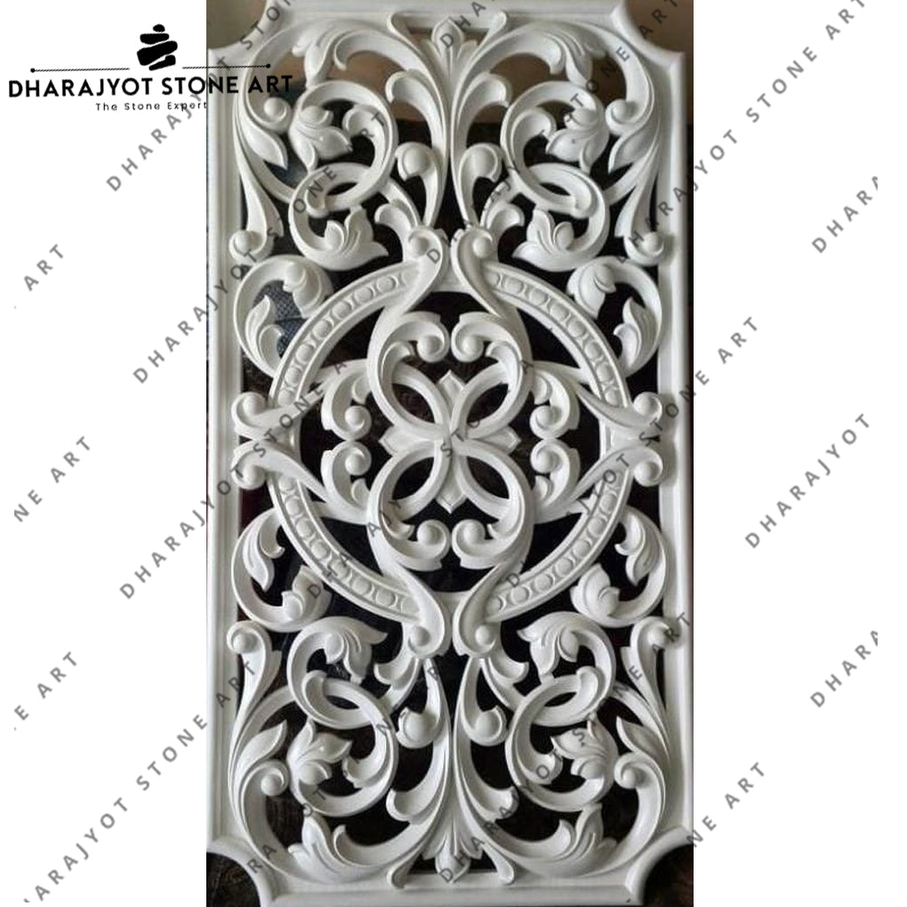 Home And Hotel Usage White Hand Carved Marble Jali