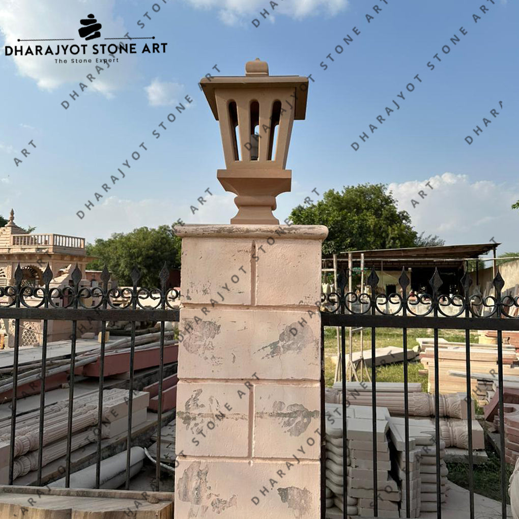 Outdoor Garden Hand Carved Natural Stone Lamp
