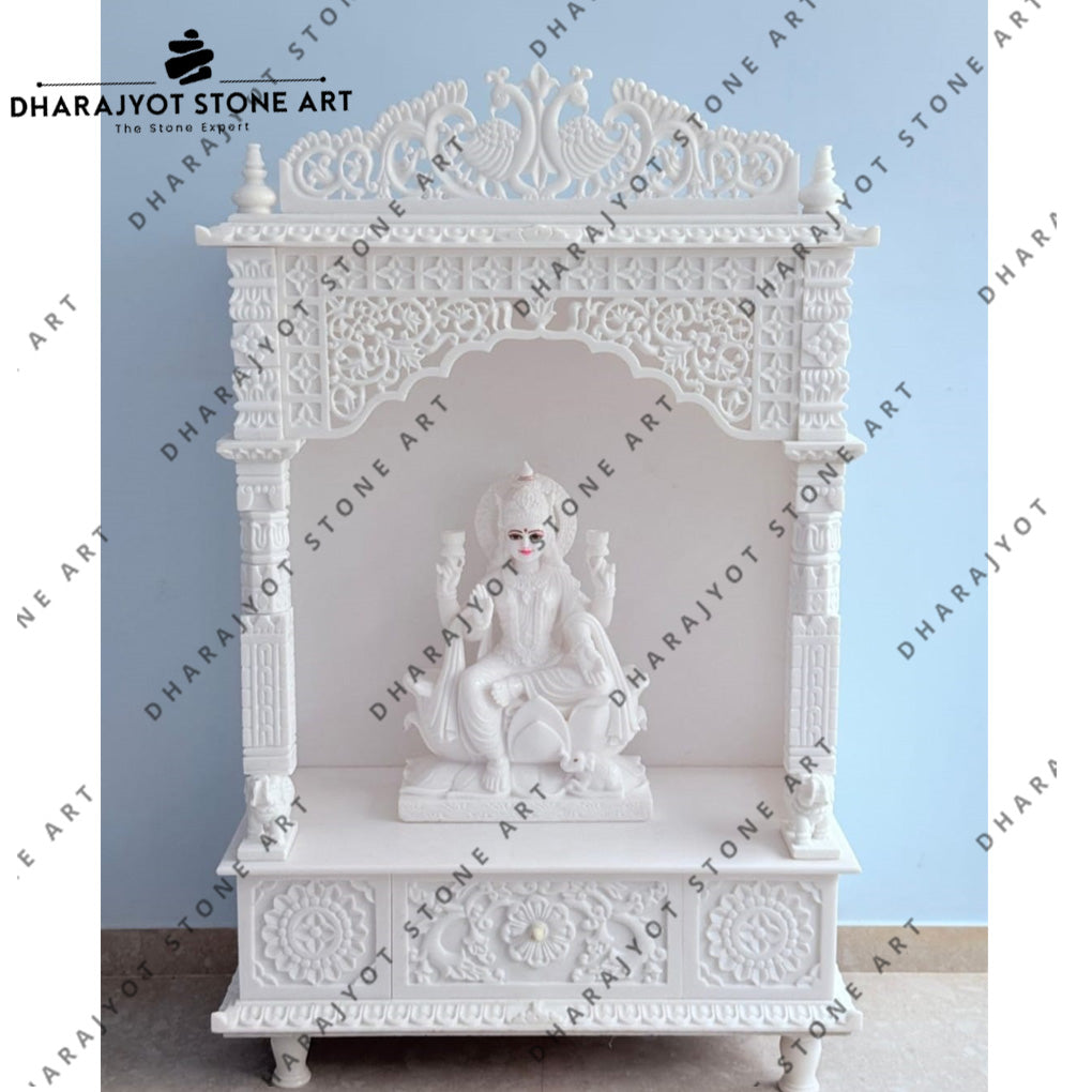 Hand Carved Decorative White Marble Home Temple Mandir with Lakshmi Statue