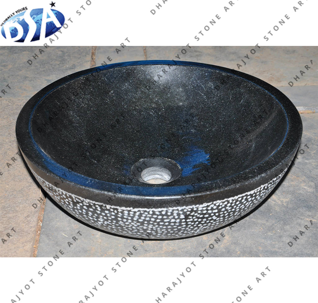 Black Round Marble Wash Basin