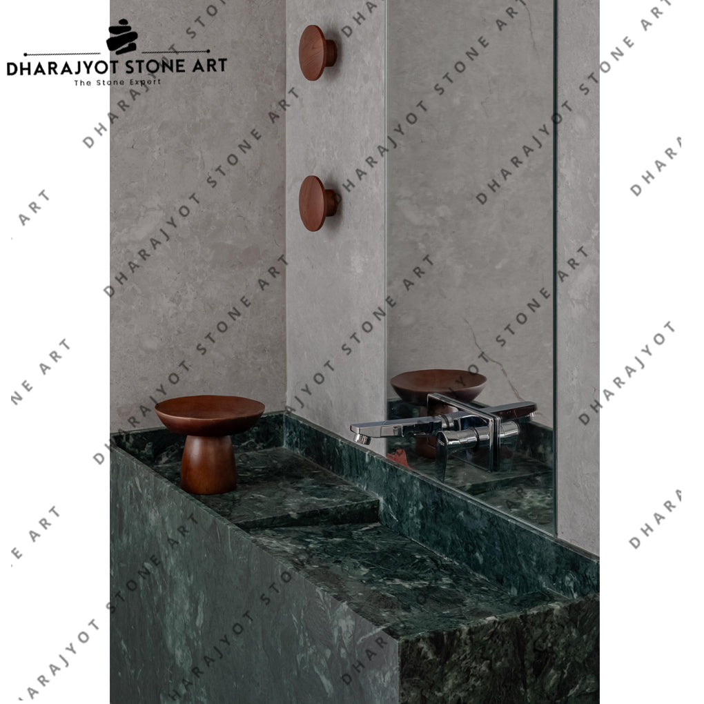 Luxury Interiors Handcrafted Natural Green Stone Washbasin