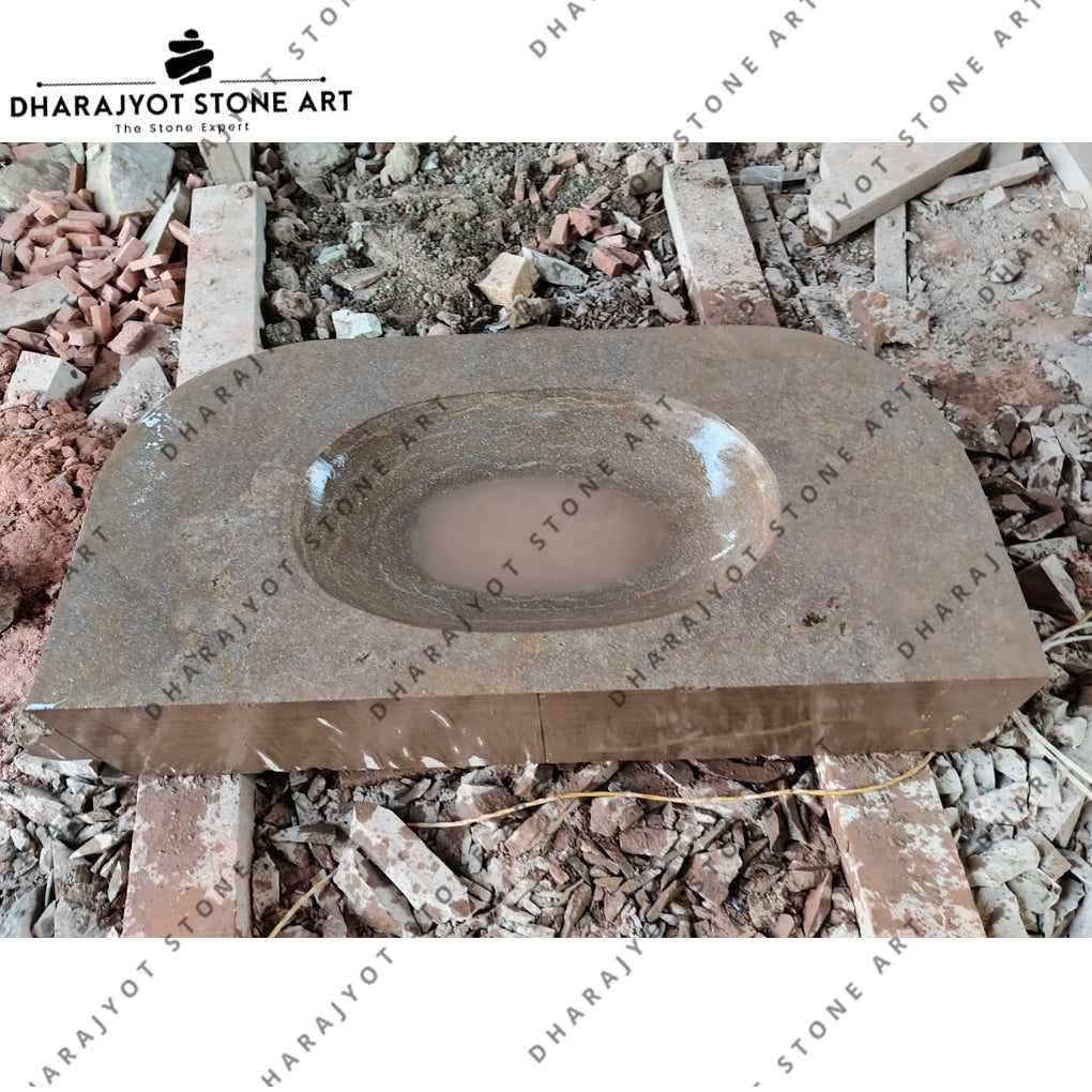 Antique Hand Carved Brown Marble Double Basin Sink