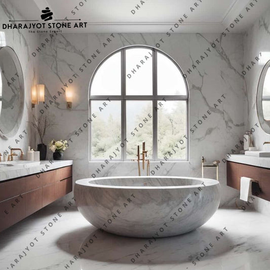 Solid White Marble Stone Bath Tub
