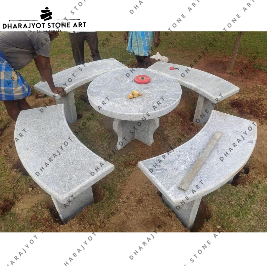 Modern Garden White Stone Without Back Bench Table