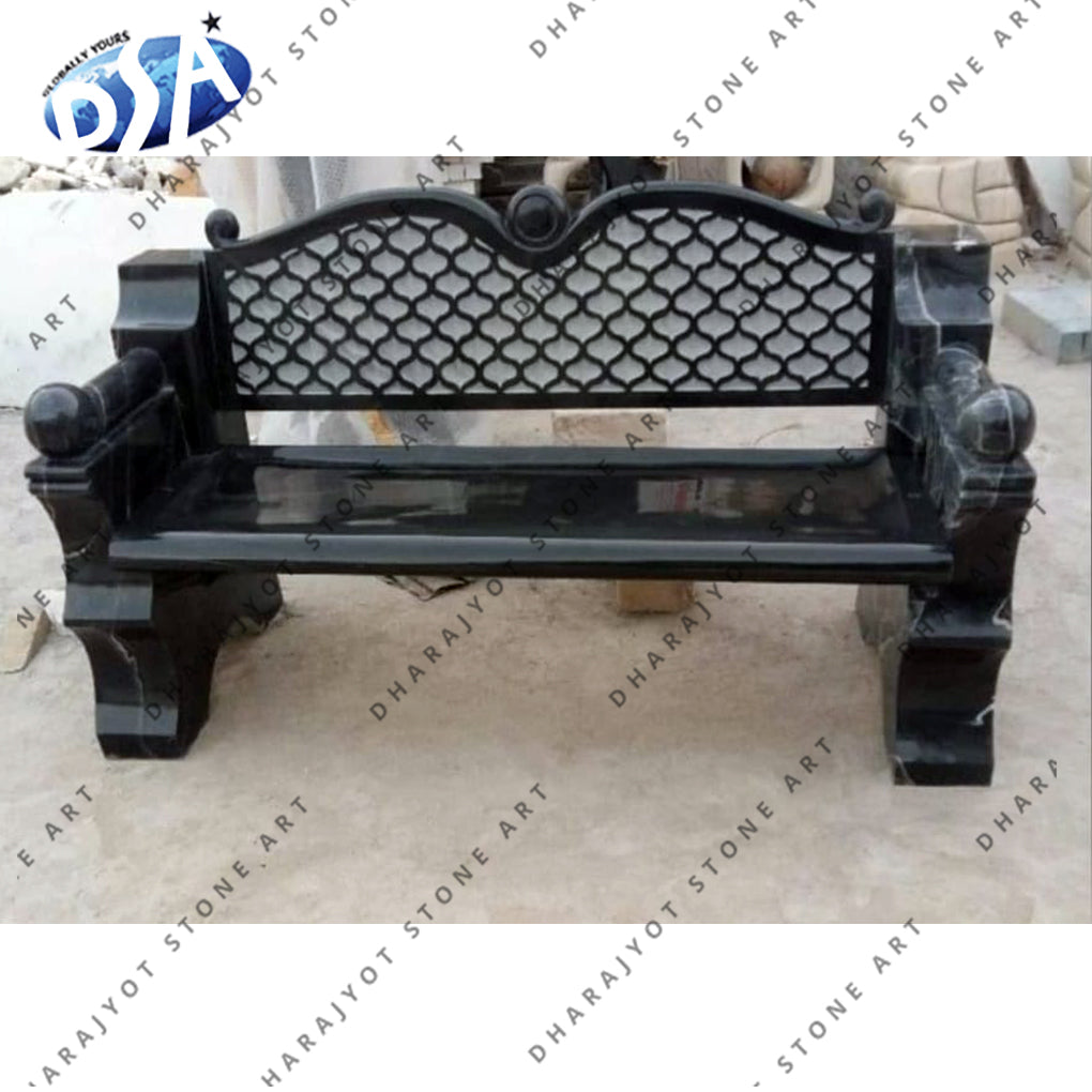 Premium Black Hand Carve Marble Bench For Ourdoor