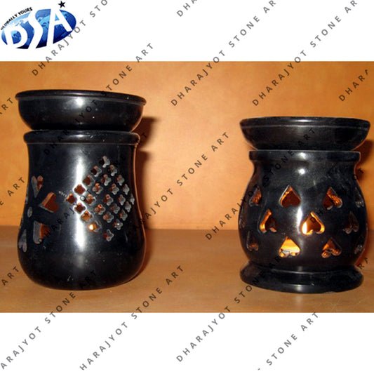 Black Stone Hand Carved Candle Holder
