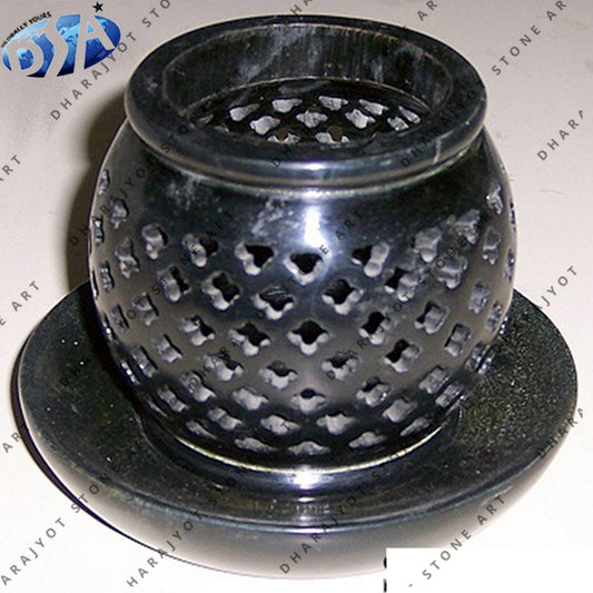 Hand Carved Black Marble Stone Candle Holder