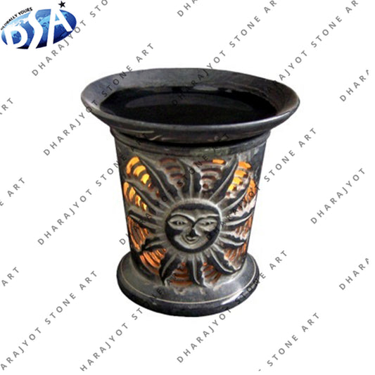 Moon Carved Black Stone Candle Holder