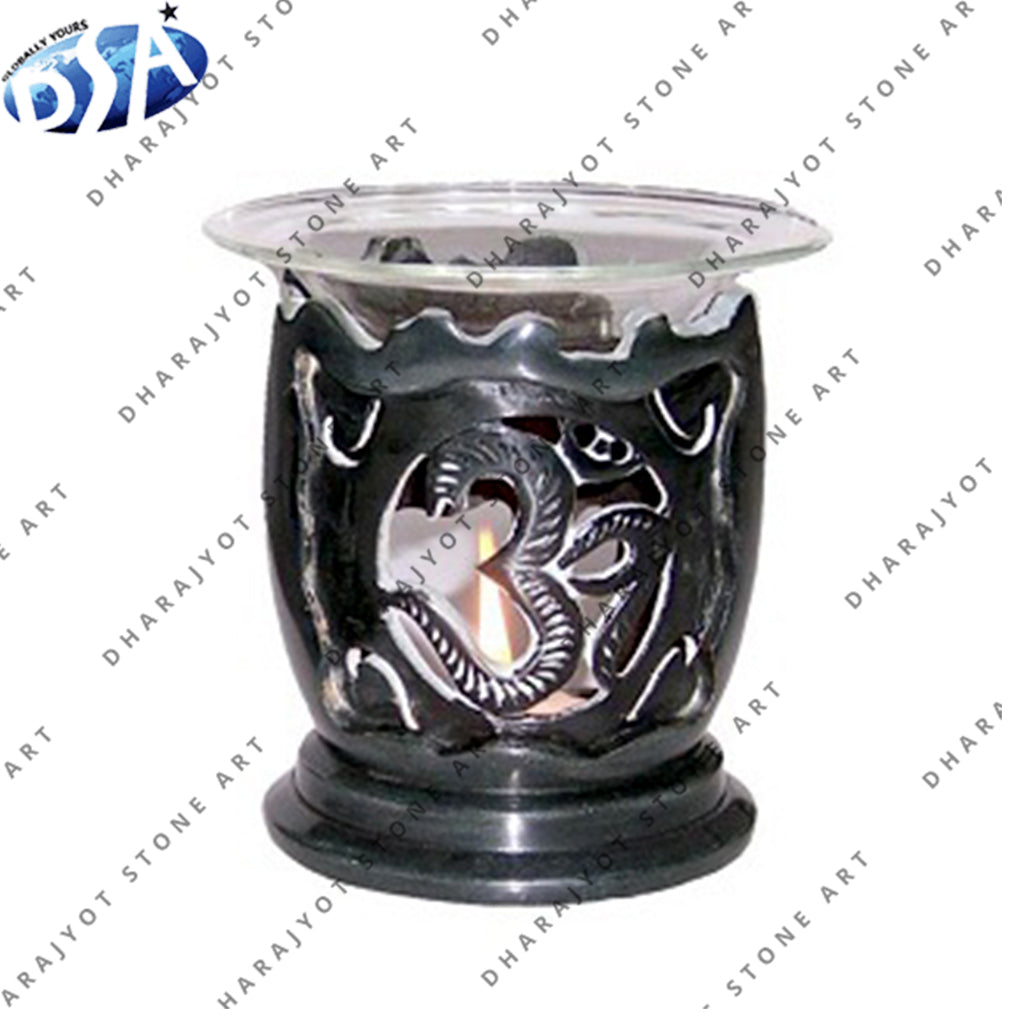 Home Decor Black Marble Handcrafted OM Design Candle Holder