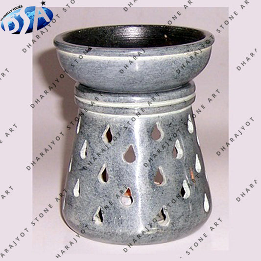 Grey Hand Carved Soapstone Candle Holder