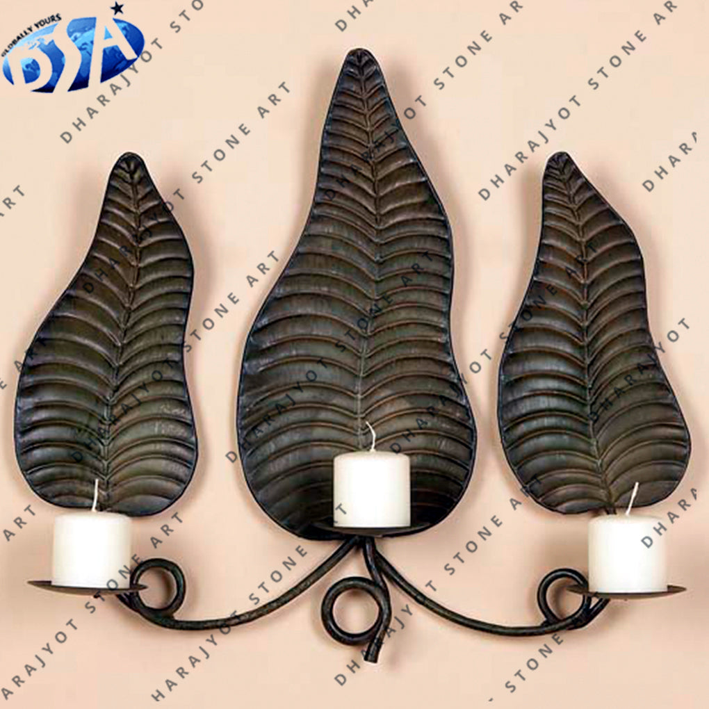 Green Stone Leaf Shape Wall Candle Holder