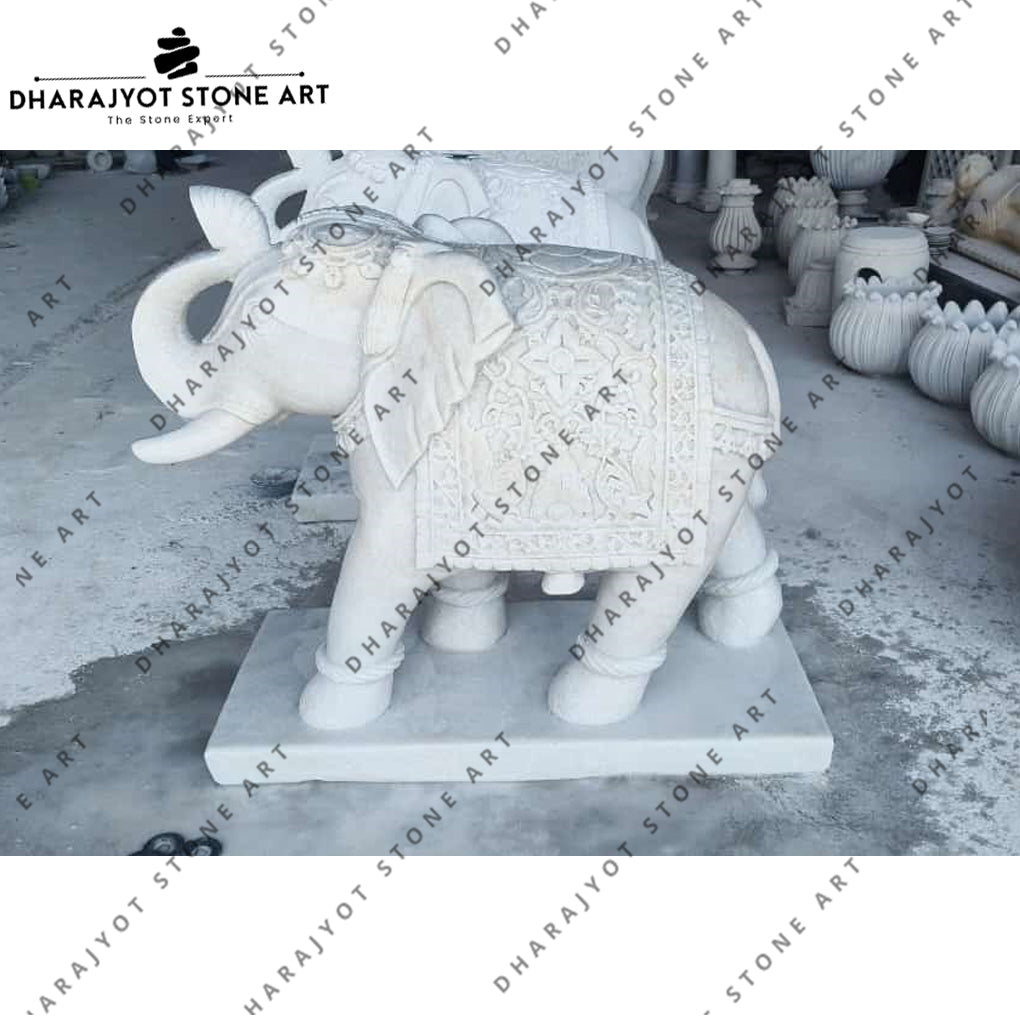 Hand-Carved Outdoor Art for Bungalow Luxury Marble Elephant Sculpture