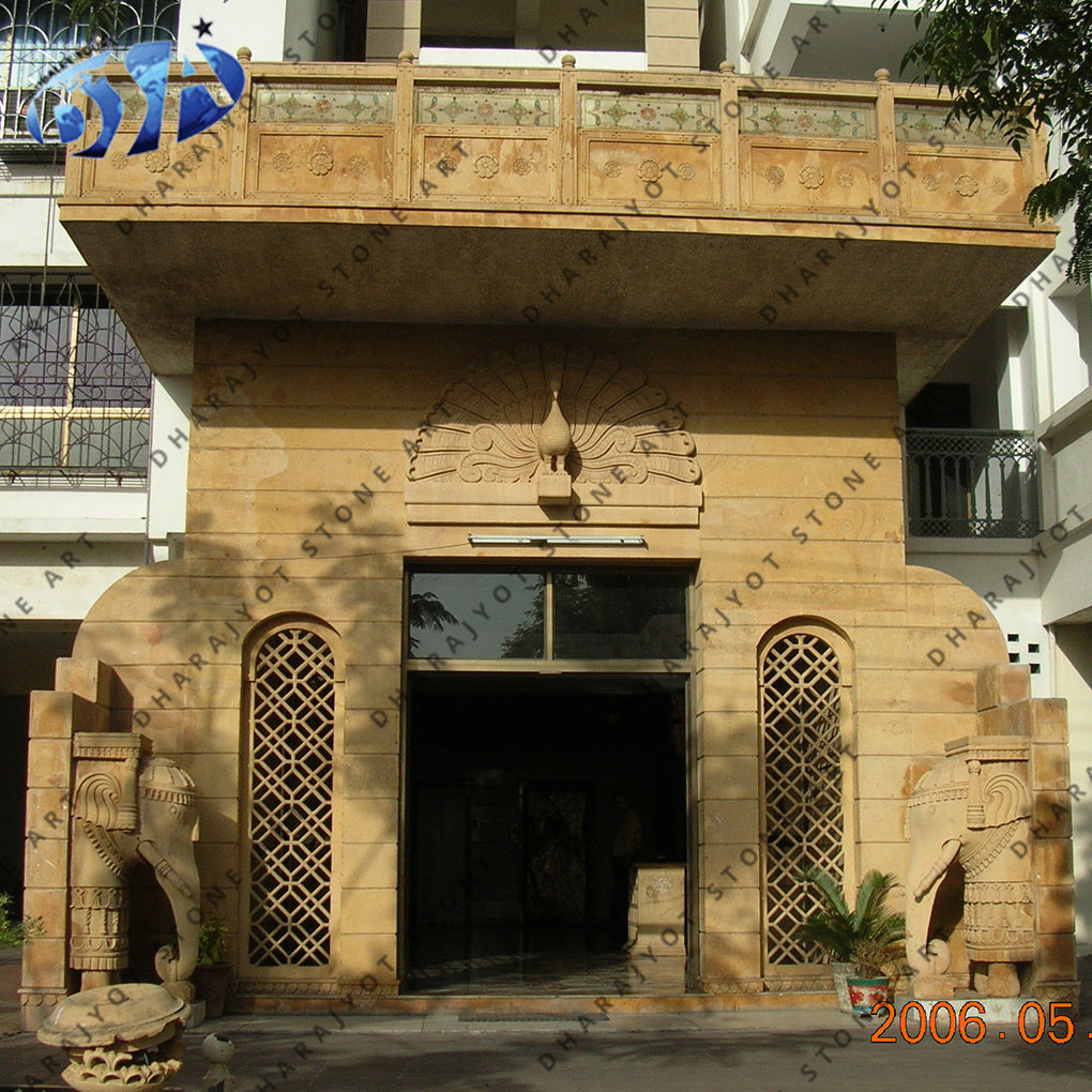 Hand Carving Yellow Stone Temple Entrance Gate