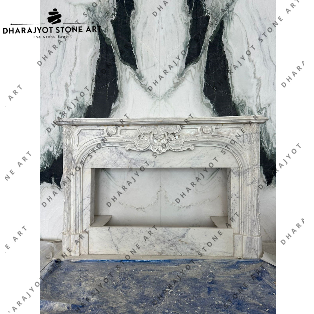 Modern Arched Marble Stone Indoor Freestanding Wall Fireplace