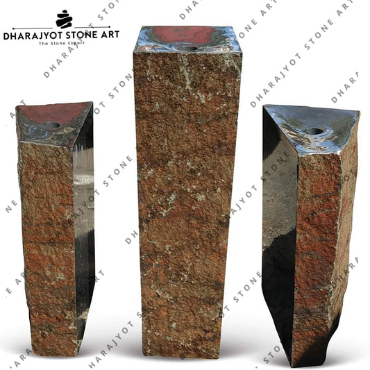 Outdoor Hand Carved Column Natural Basalt Water Fountain