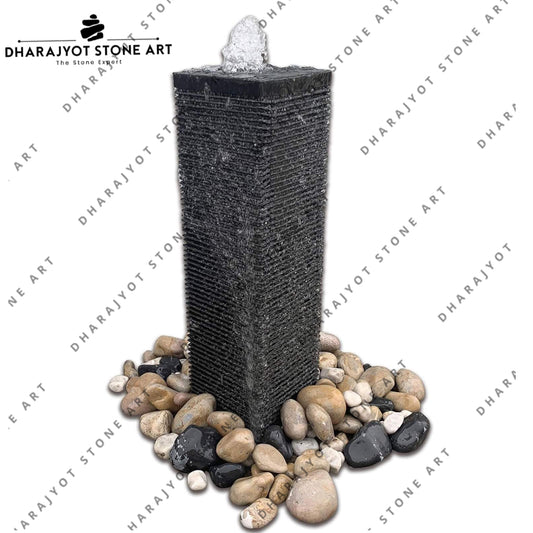 Outdoor Natural Stone Pillar Black Basalt Column Fountain