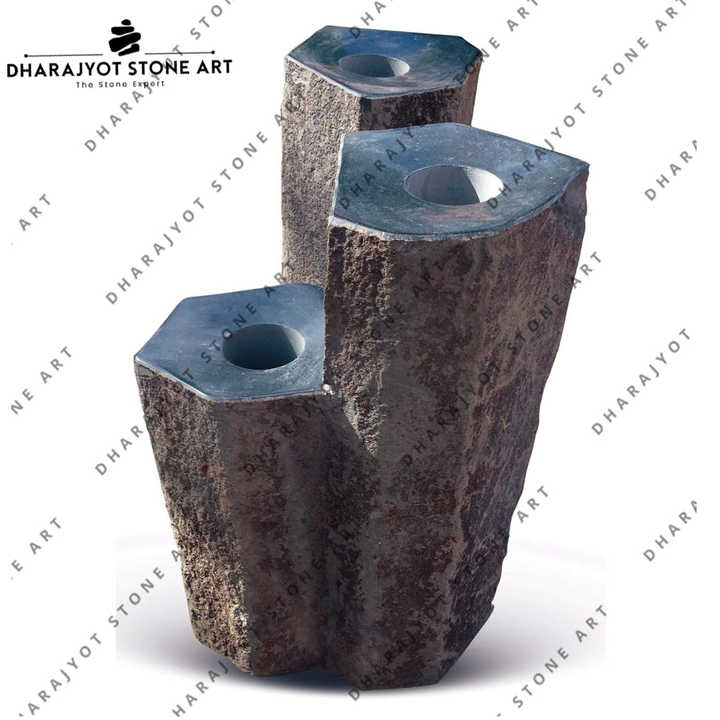 Customized Black Basalt Pillar Column Water Fountain For Home