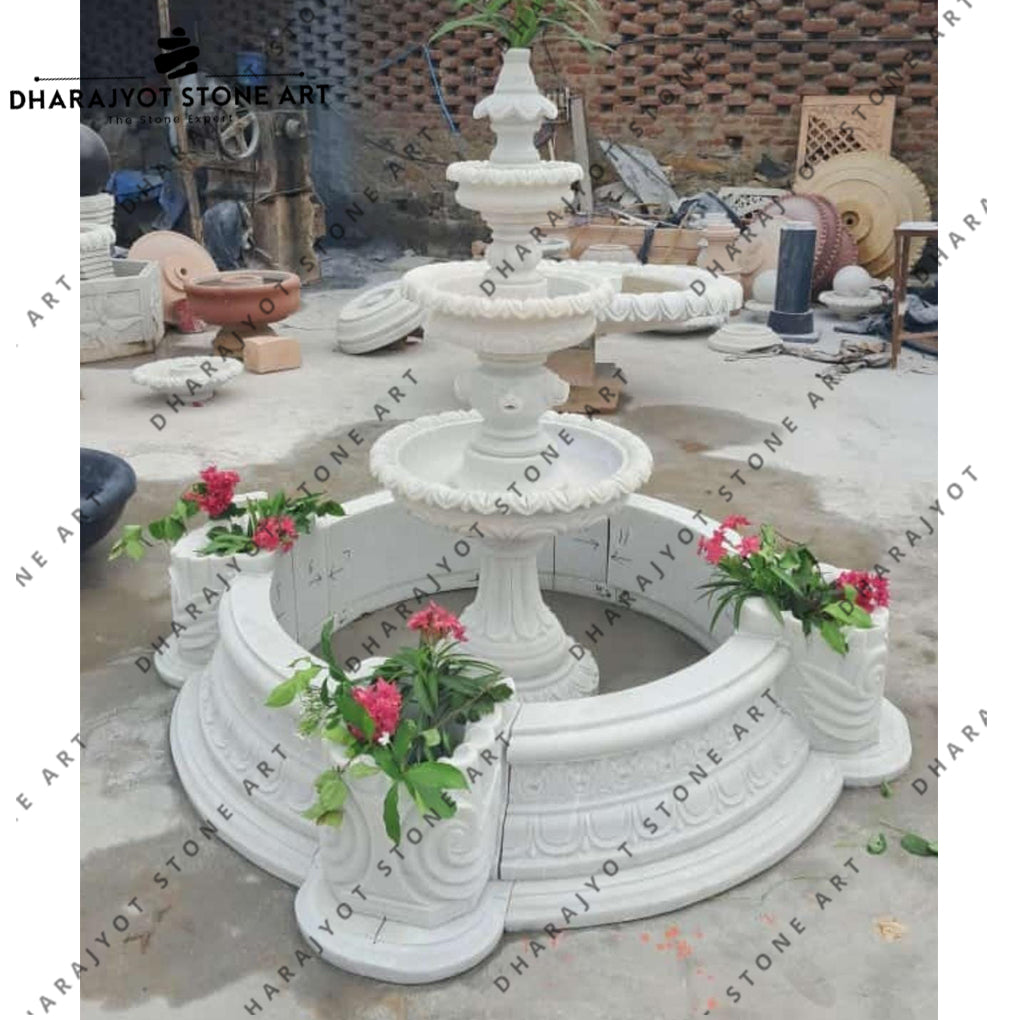 Classical Outdoor Large Stone Carving Three Tier Marble Water Fountain