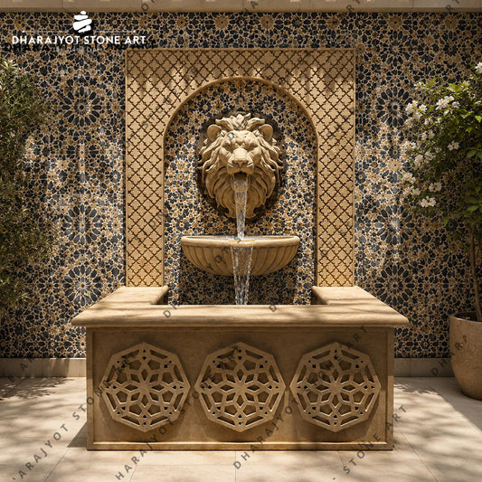 Luxury Hand-Carved Marble Lion Head Wall Fountain