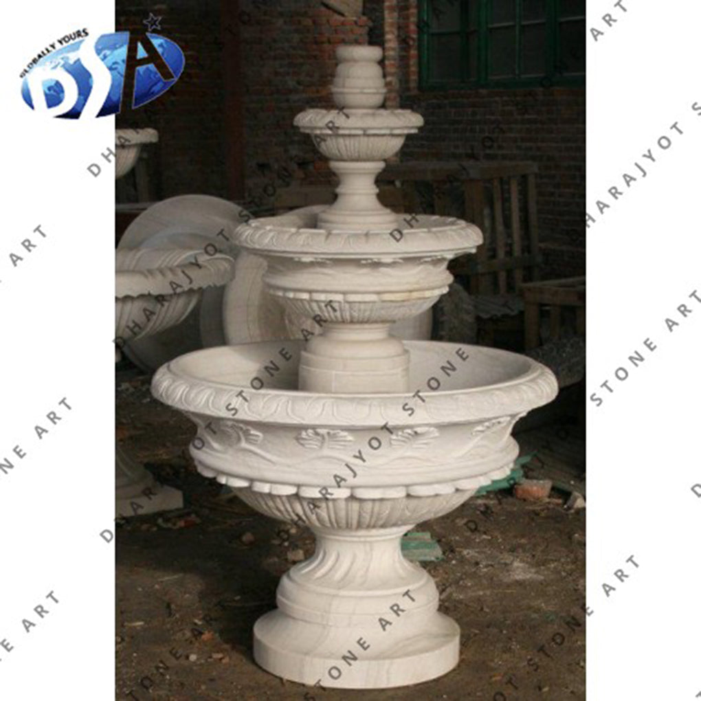 Outdoor Modern White 3 Tired Marble Garden Fountain