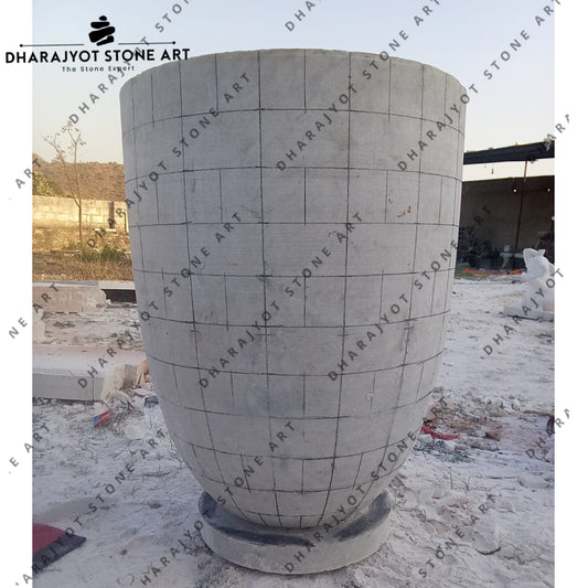 Outdoor Decor Round Grey Stone Flower Pot