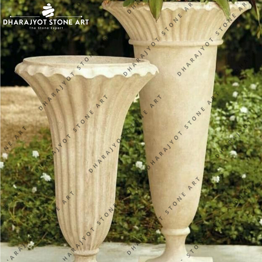 Yellow Decoration Sandstone Pedestal Flower Pot Planter