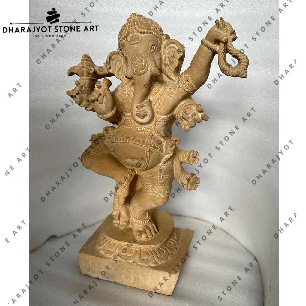 Natural Sandstone Stone Graceful Dancing Lord Ganesha Carved Idol