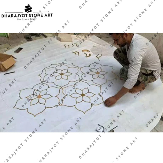 Rangoli White Marble Inlay Flooring