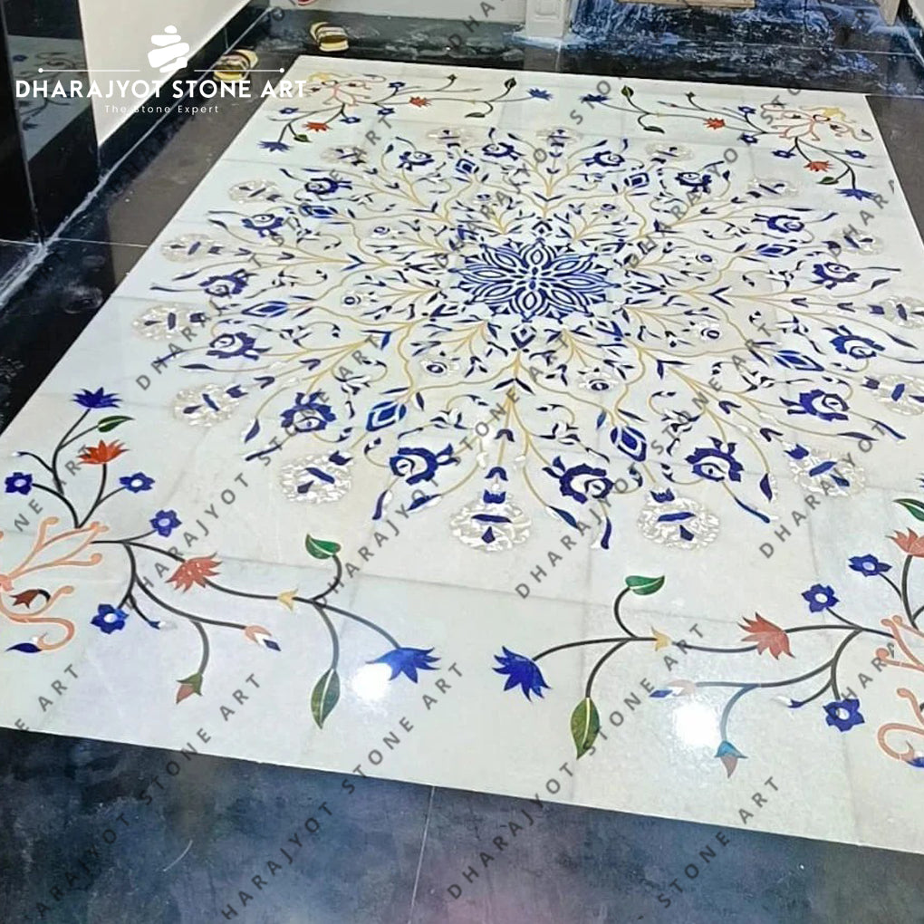 Customized Elegant Flower Pattern Marble Inlay Flooring