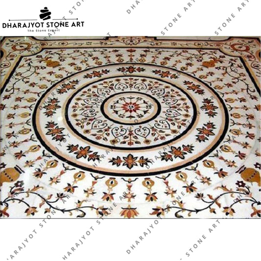 Classic Style Square Shape Waterjet Marble Inlay Flooring
