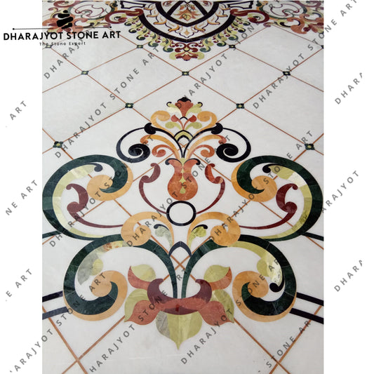 Custom Waterjet Inlay Design Home Beige Marble Floor Design