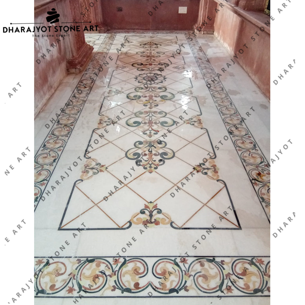 Custom Size Medallion Waterjet Flower Natural Stone Inlay Flooring