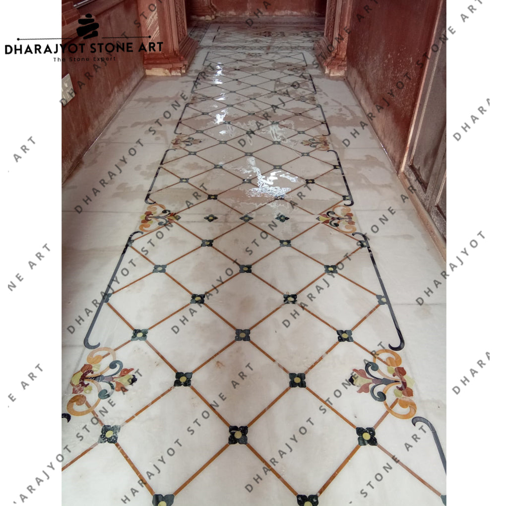 Natural Beige Marble Waterjet Medallion Villa Lobby Flooring