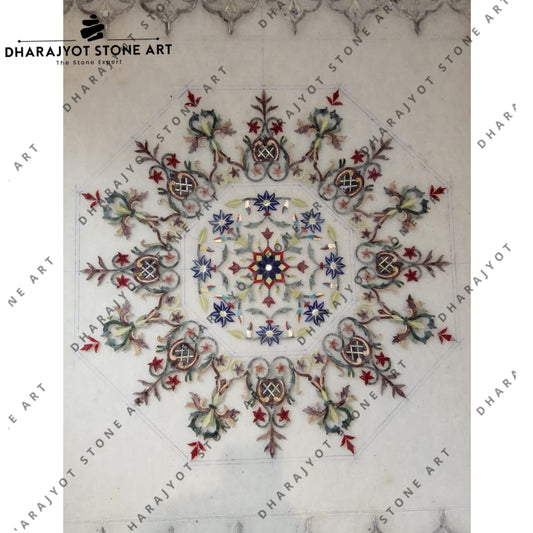 Luxury Handcrafted Waterjet Marble Inlay Medallion for Flooring