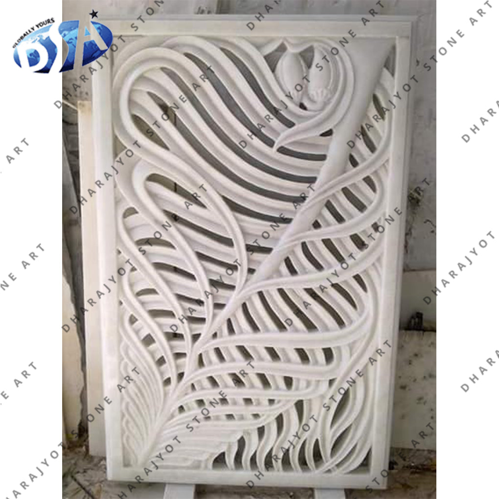 White Antique Design Stone Window Jali Screen