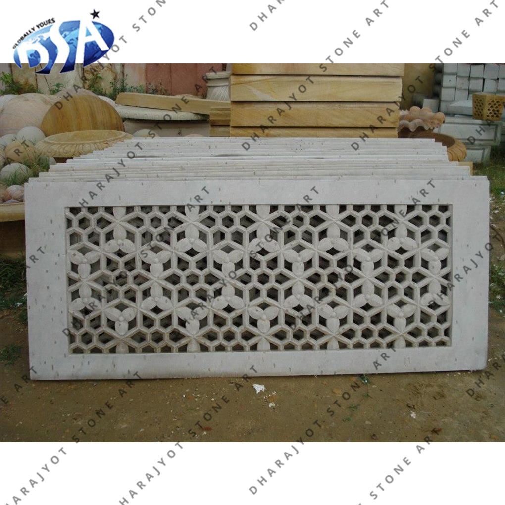 White Marble Designer Hand Carved Jali