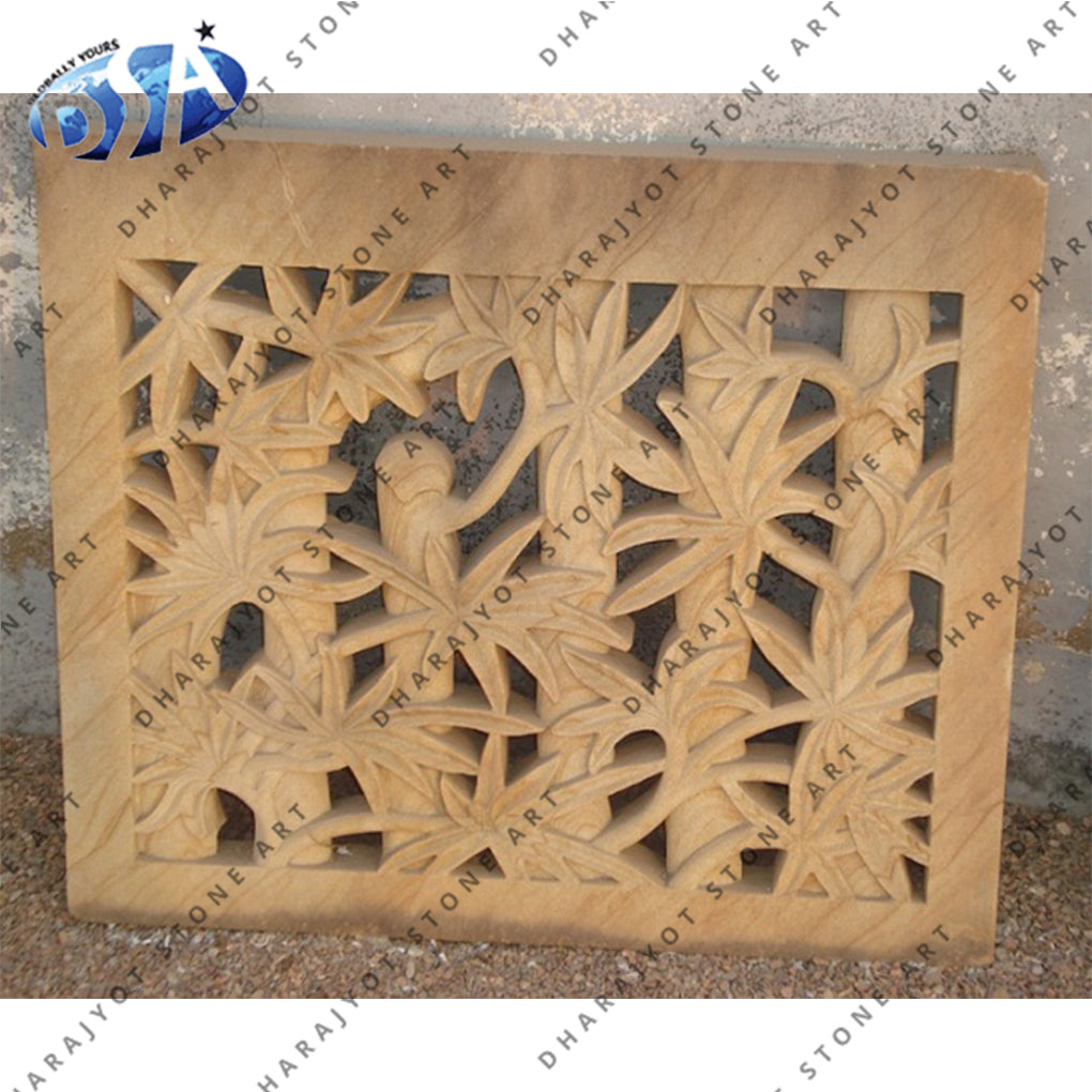 Hand Carved Yellow Sandstone Decorative Window Jali