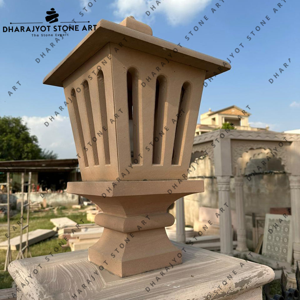 Outdoor Garden Hand Carved Natural Stone Lamp