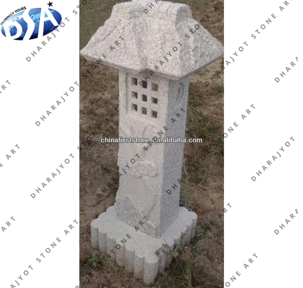 White Grey Stone Outdoor Garden Lamp