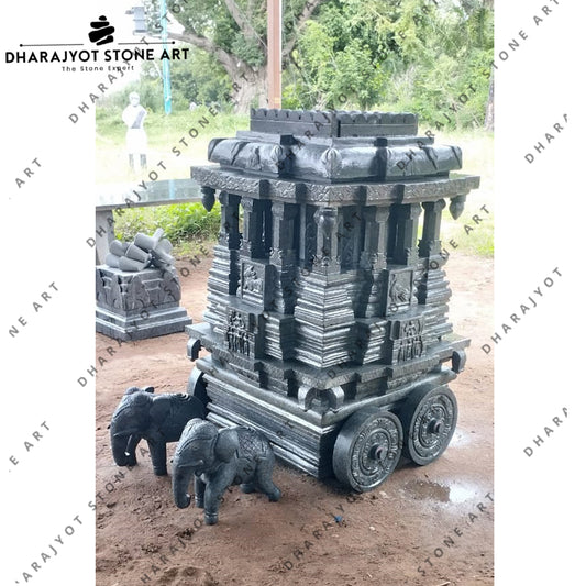 Traditional Ratha Sculpture with Decorative Elephants Indian Stone Art