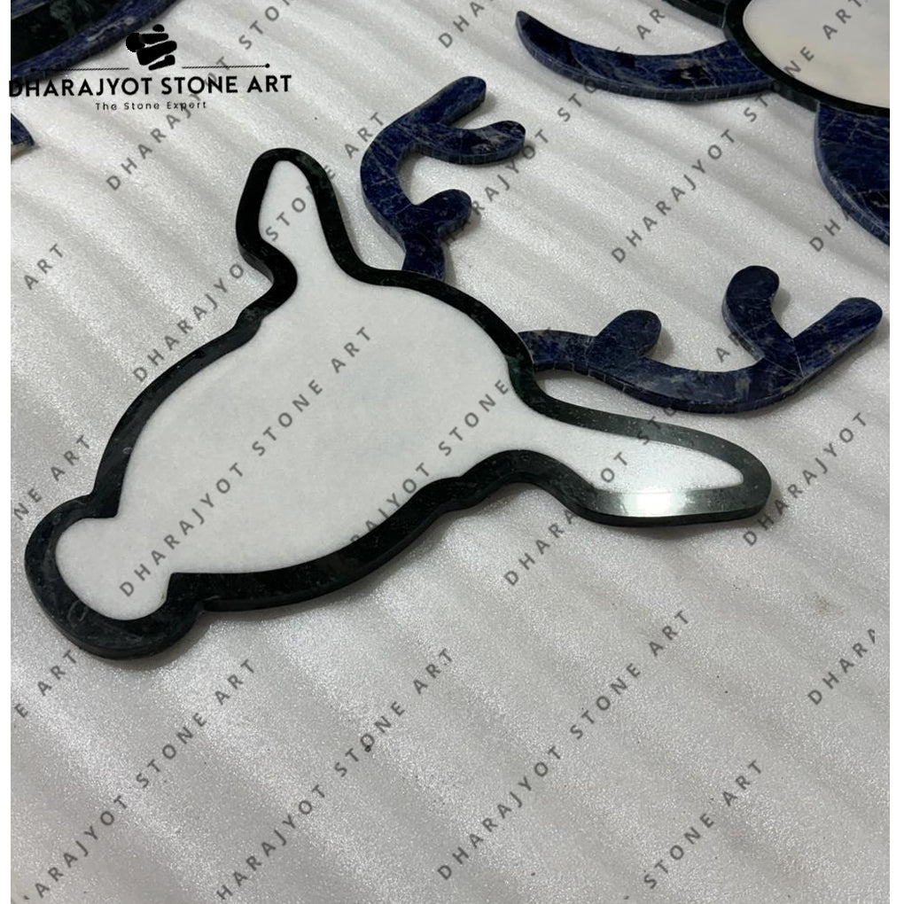 Elegant Handmade Blue Natural Stone Deer Design Artwork