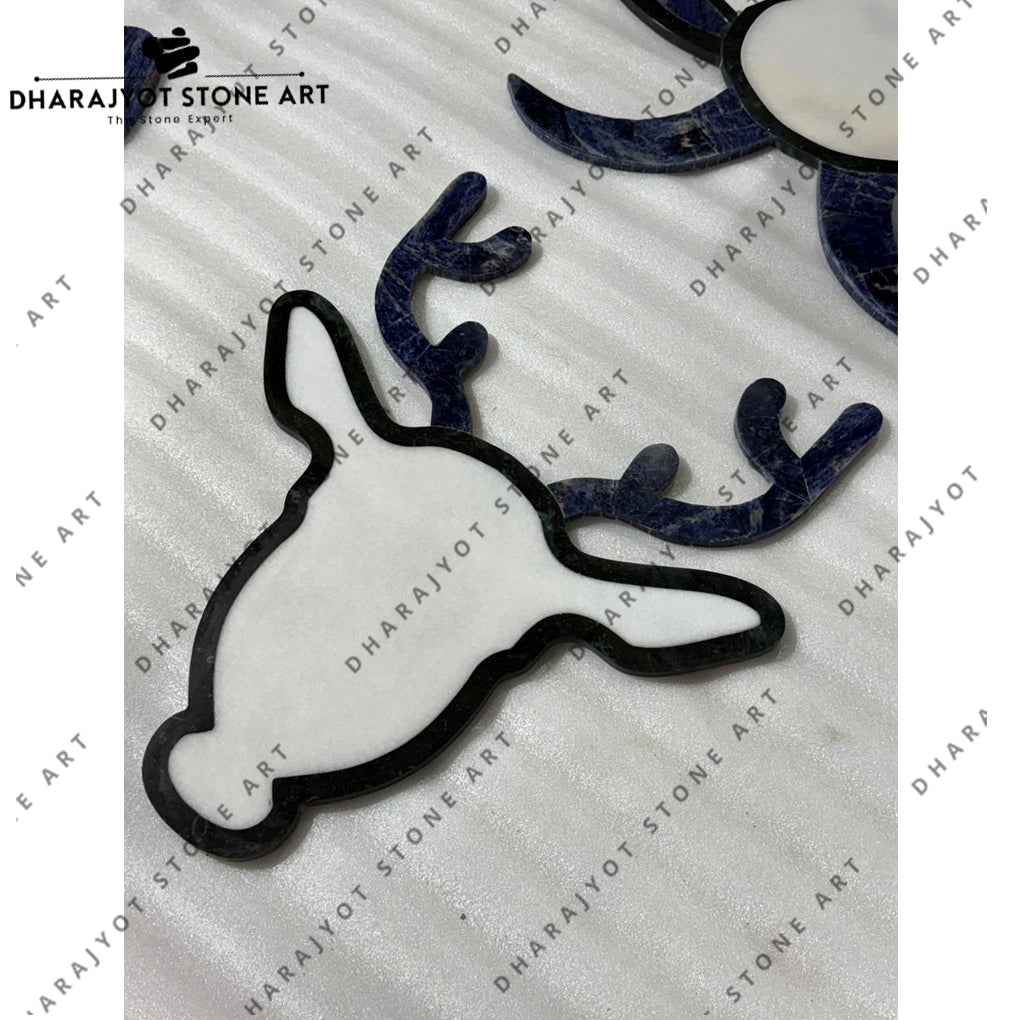 Elegant Handmade Blue Natural Stone Deer Design Artwork