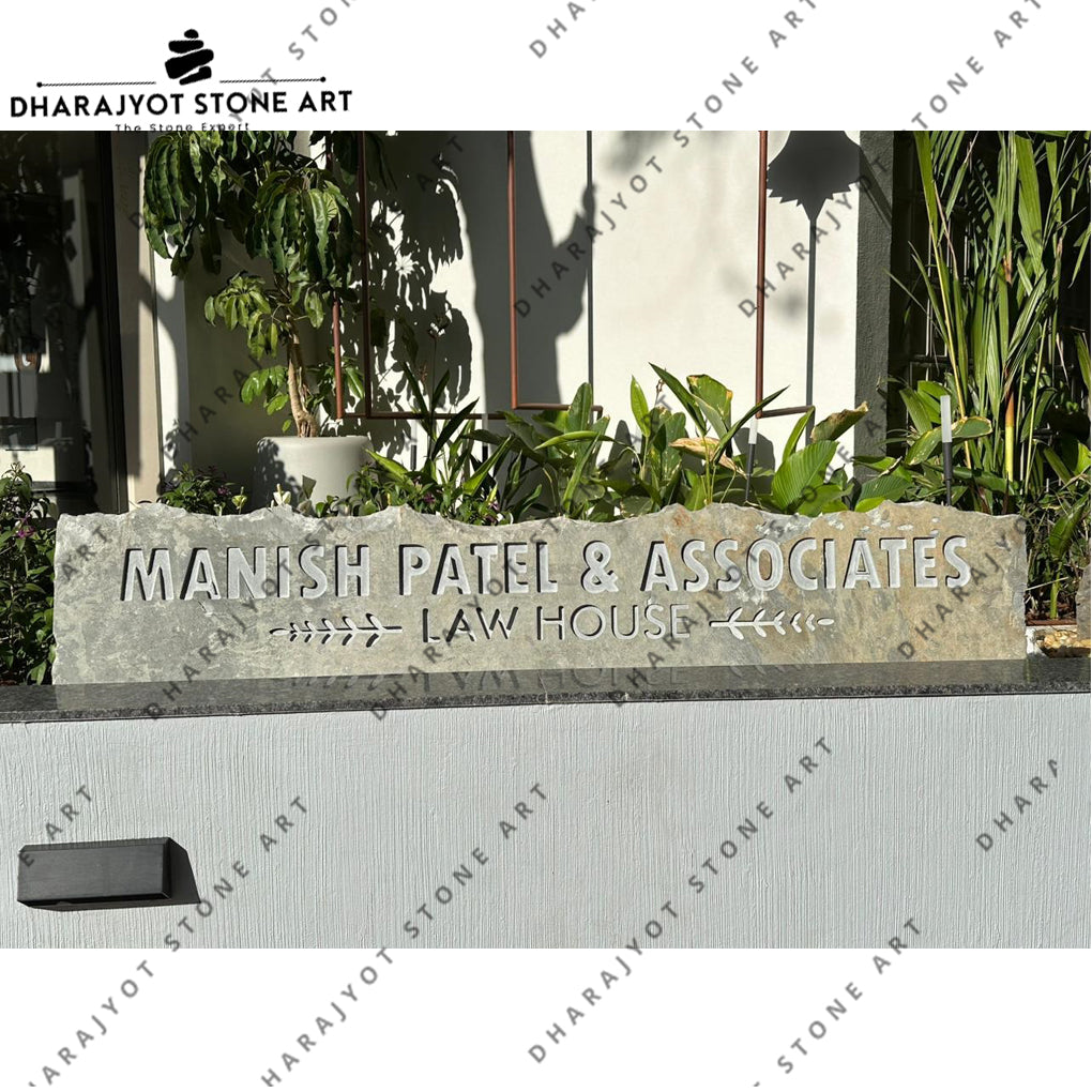 White Rectangular Sandstone Name Plate For Home