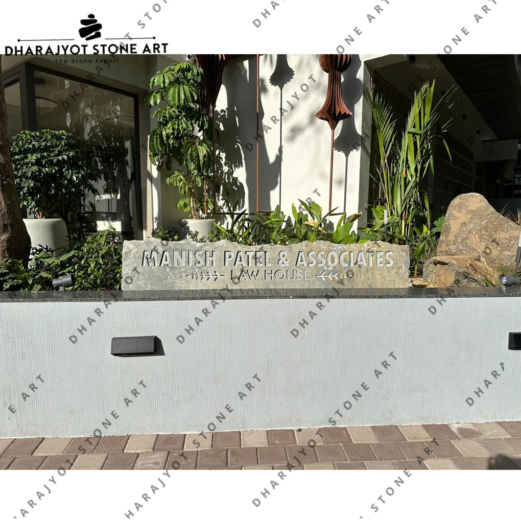 White Rectangular Sandstone Name Plate For Home