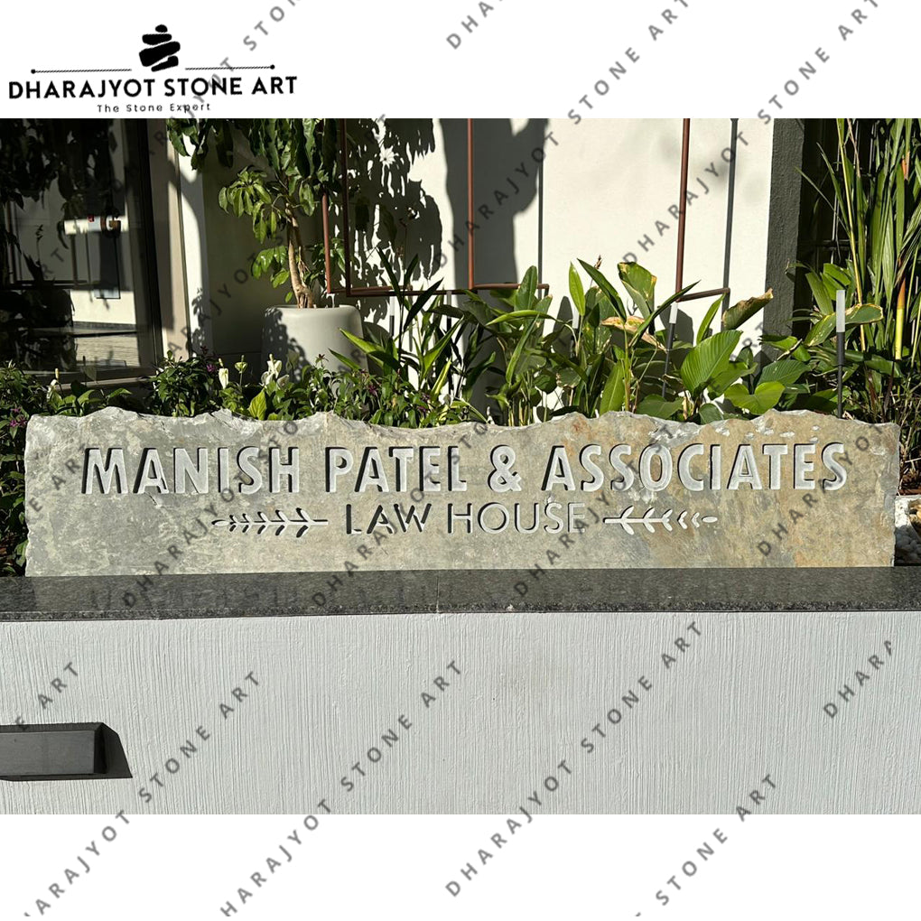 White Rectangular Sandstone Name Plate For Home